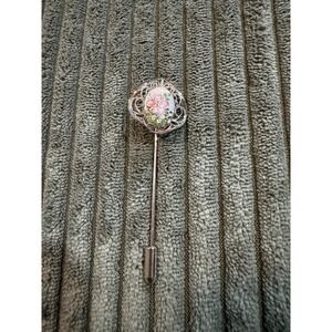 Floral Lapel Stick Pin Brooch Silver Tone Teardrop Design‎ Women's Jewelry